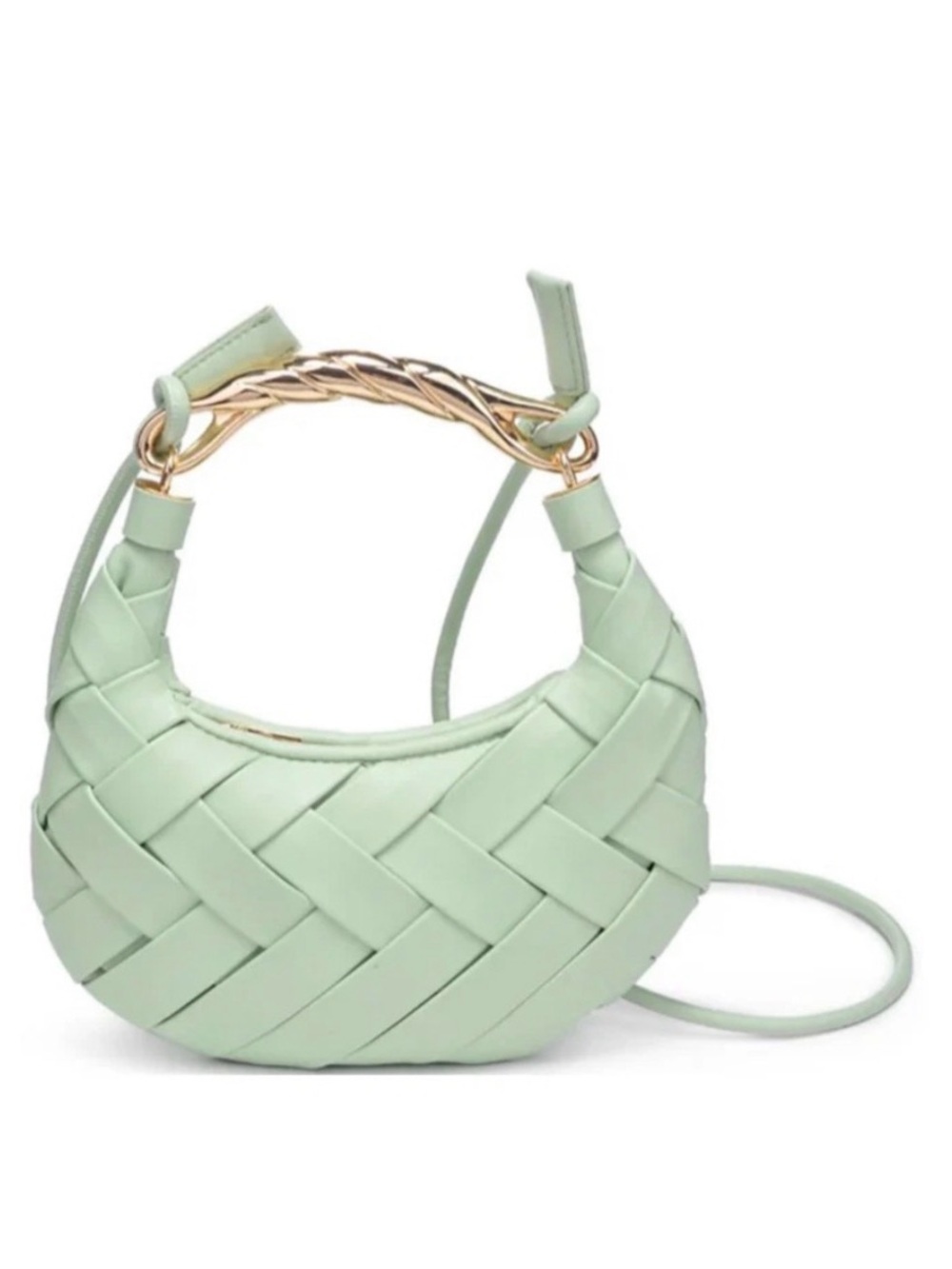Urban Expressions Woven Crescent Mini Bag in Mint Green with Gold Handle